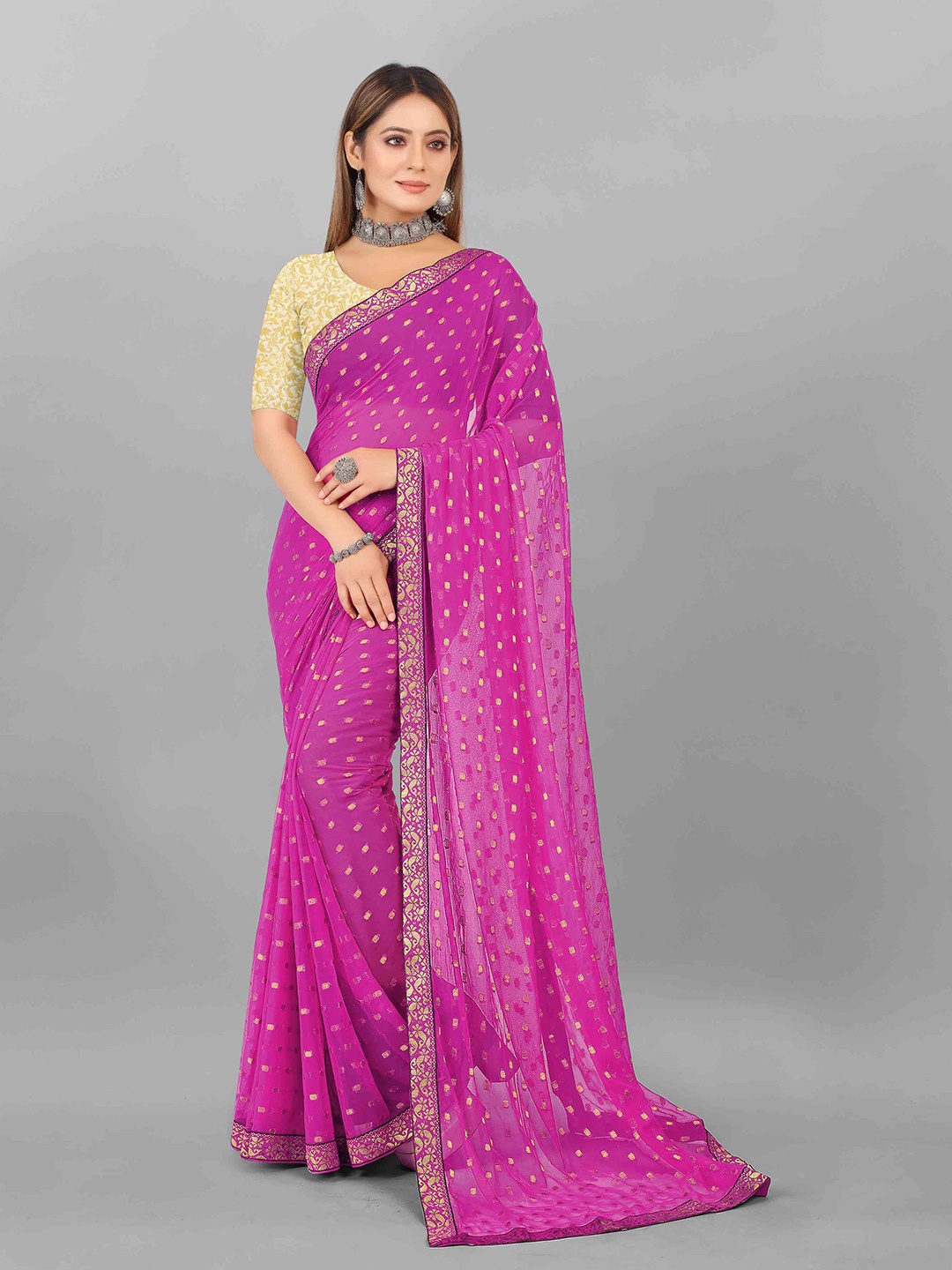 

Rhey Woven Design Chiffon Saree, Pink