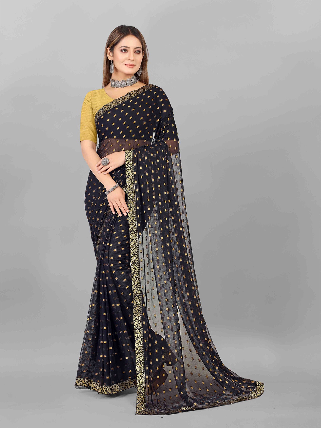

Rhey Ethnic Motif Woven Design Saree, Black