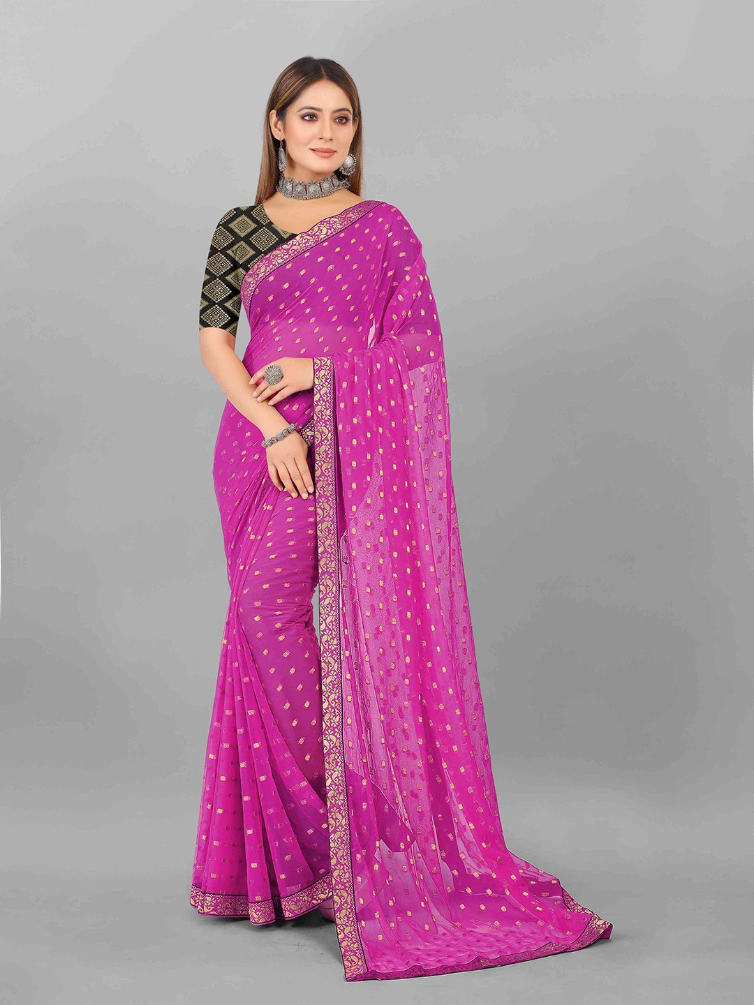 

Rhey Woven Design Chiffon Saree, Pink