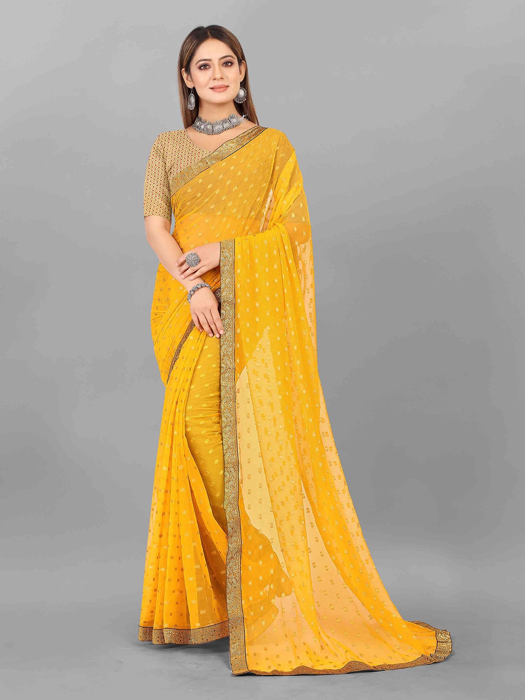 

Rhey Geometric Woven Design Zari Saree, Yellow