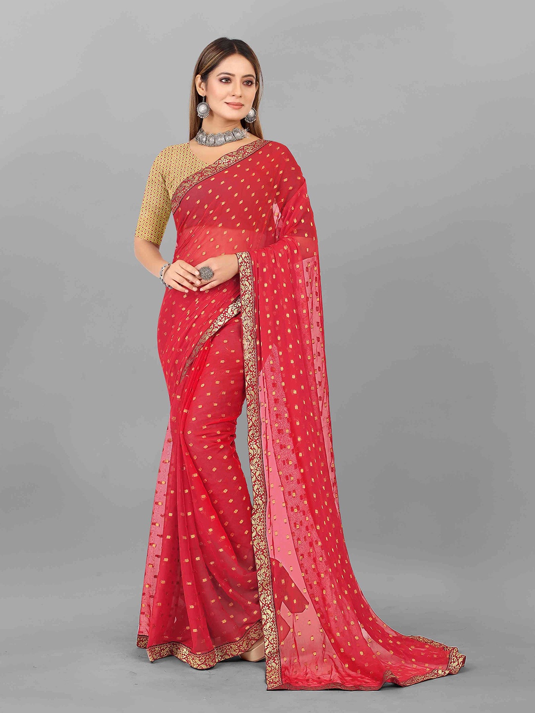 

Rhey Woven Design Chiffon Saree, Red