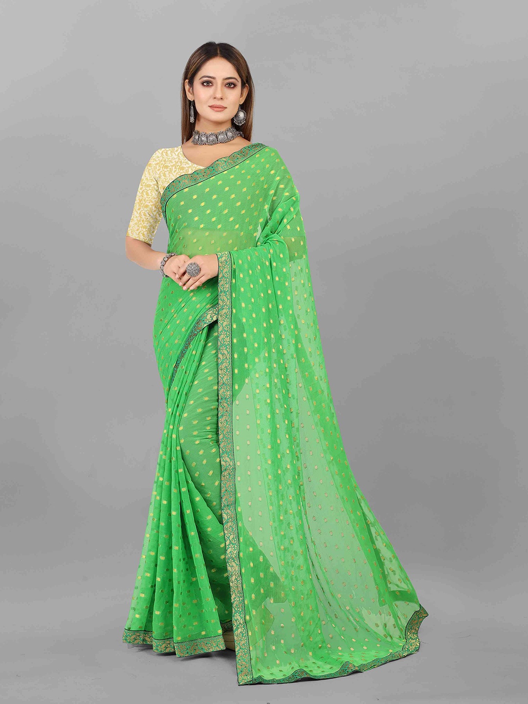 

Rhey Woven Design Chiffon Saree, Green