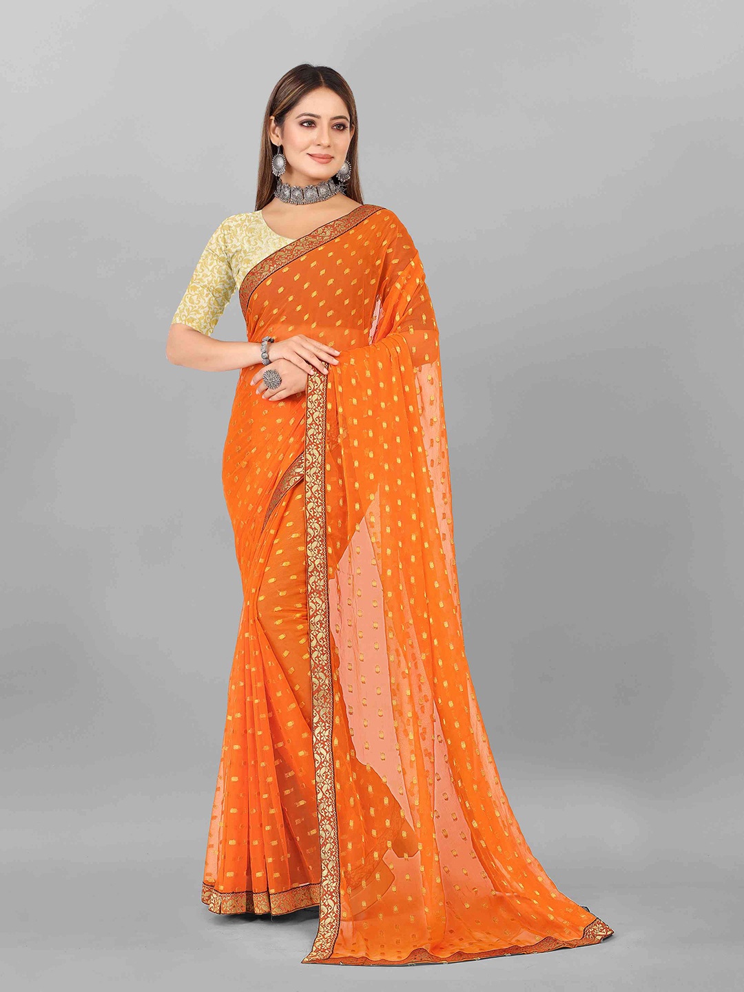 

Rhey Woven Design Chiffon Saree, Orange