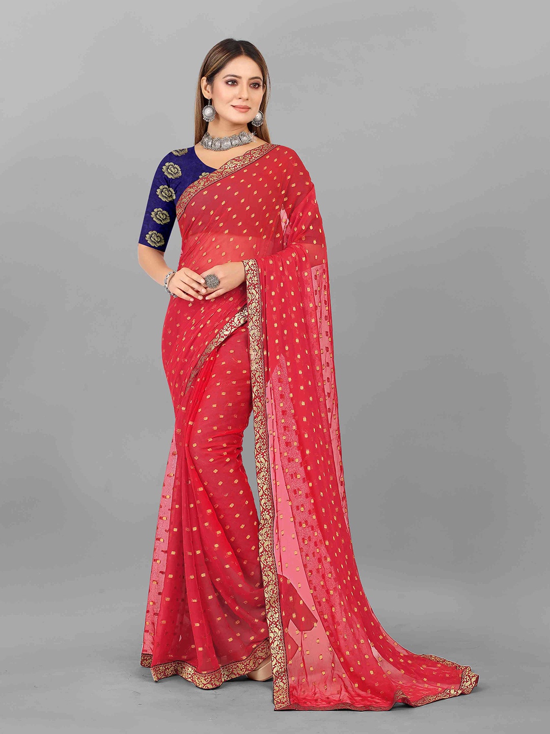 

Rhey Geometric Woven Design Zari Saree, Red