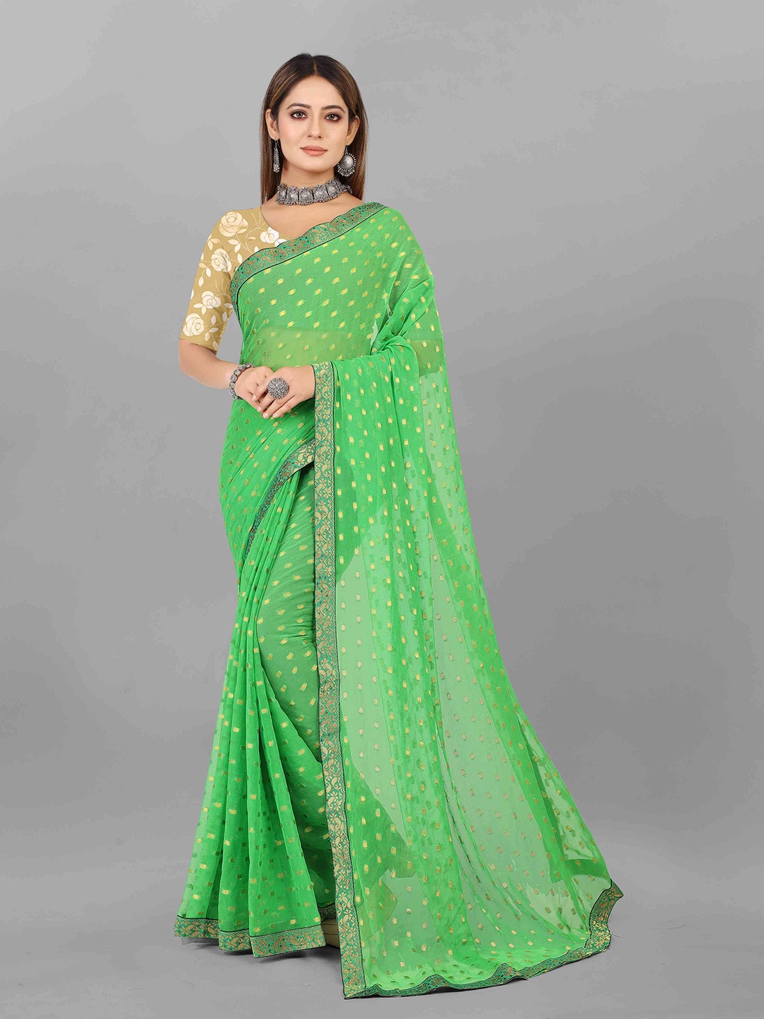 

Rhey Ethnic Motifs Woven Design Zari Saree, Green