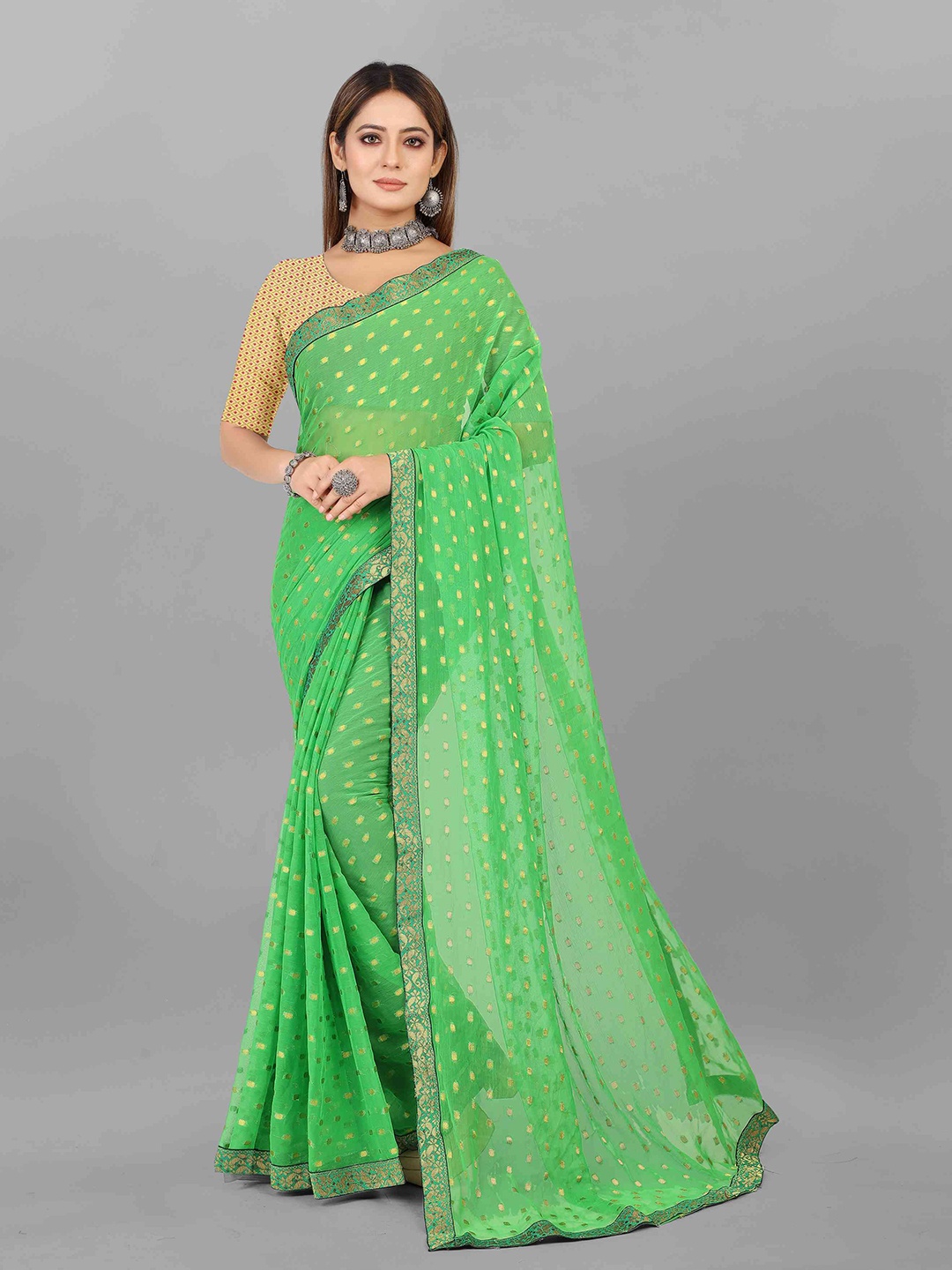 

Rhey Woven Design Chiffon Saree, Green