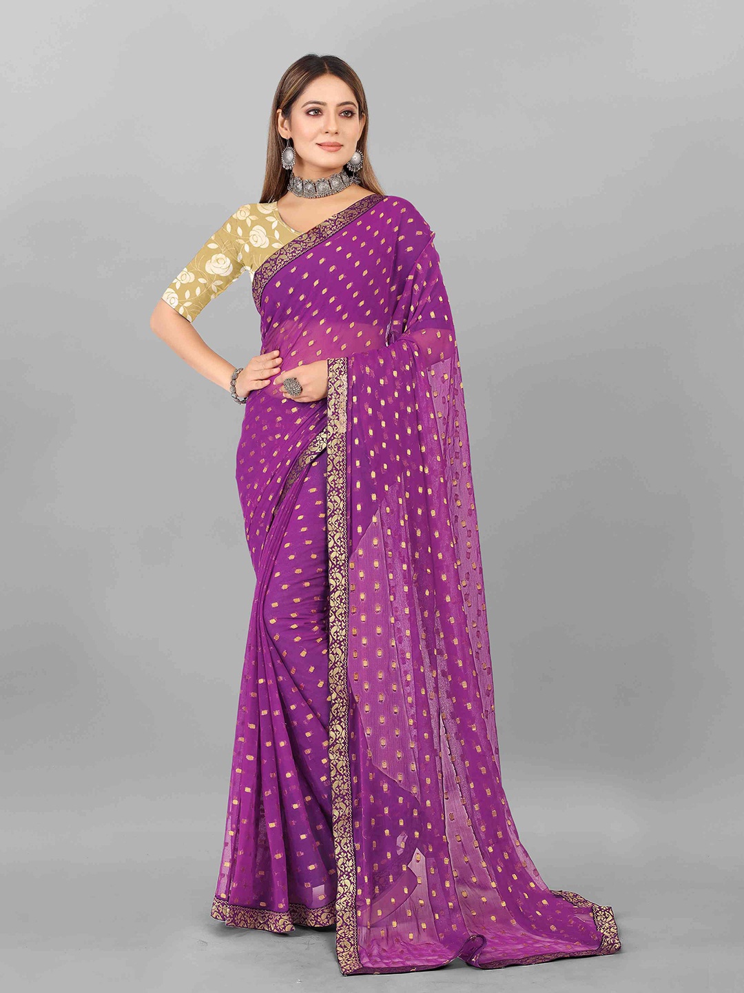 

Rhey Ethnic Motifs Woven Design Zari Saree, Purple