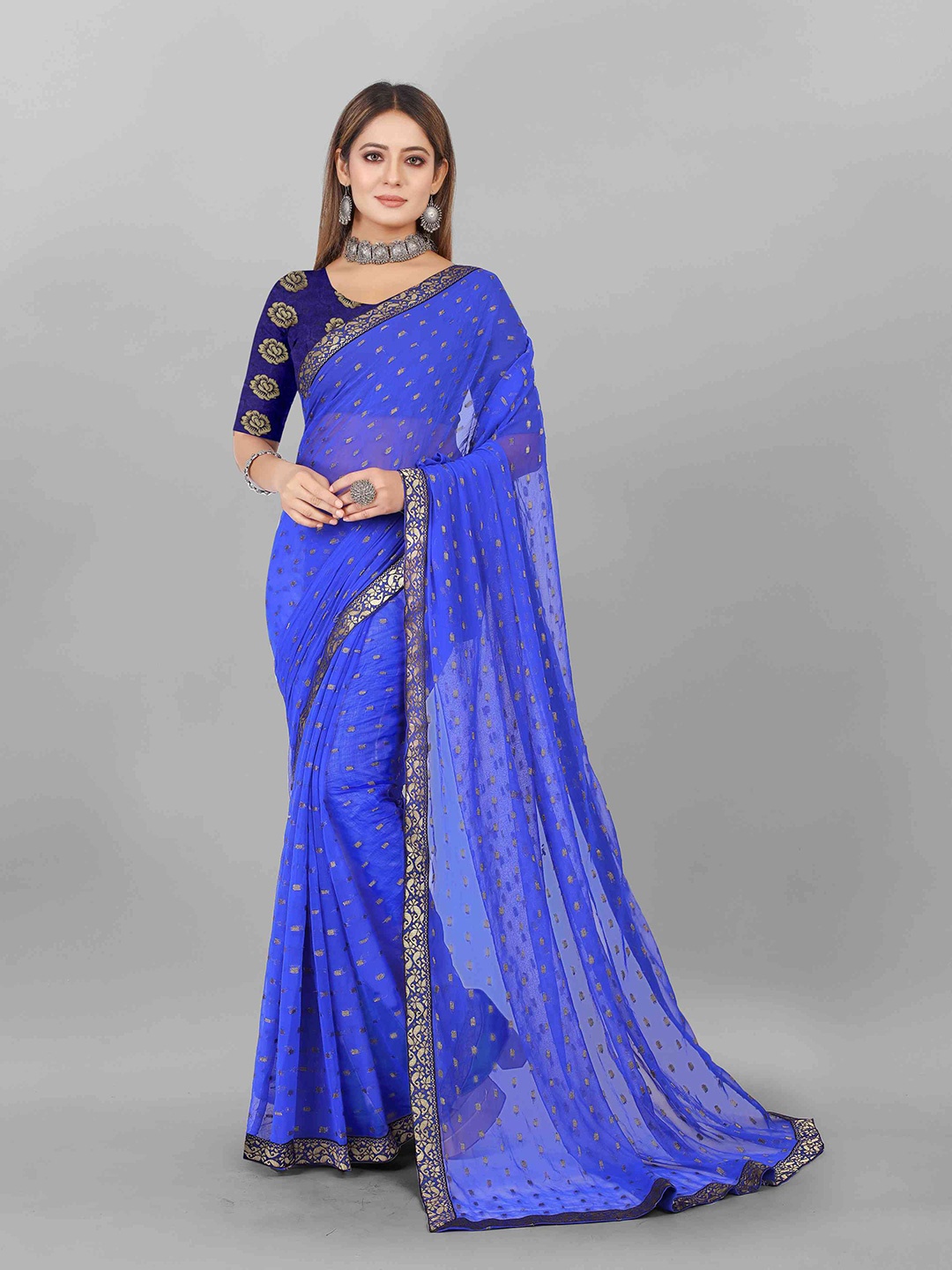 

Rhey Ethnic Motifs Woven Design Zari Saree, Blue