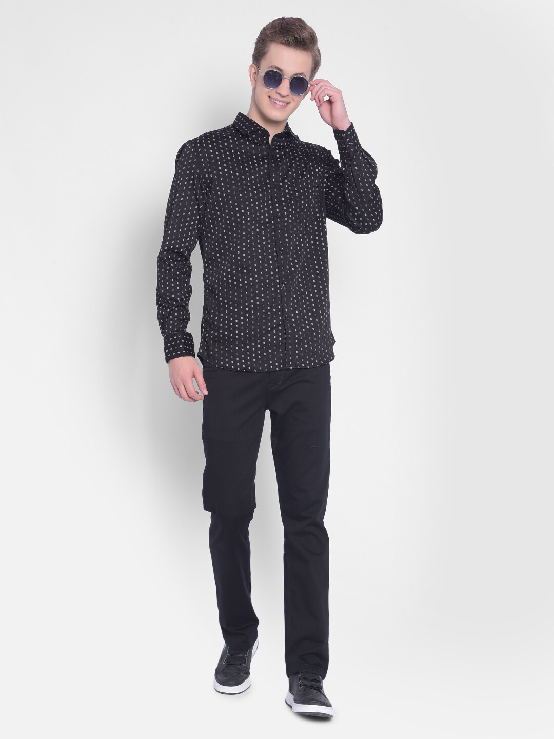 

Crimsoune Club Printed Slim Fit Classic Casual Shirt, Black