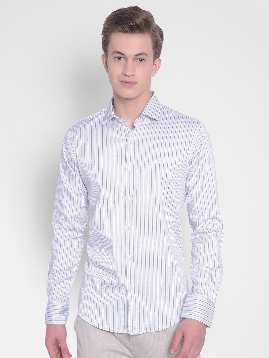 

Crimsoune Club Slim Fit Striped Casual Shirt, White