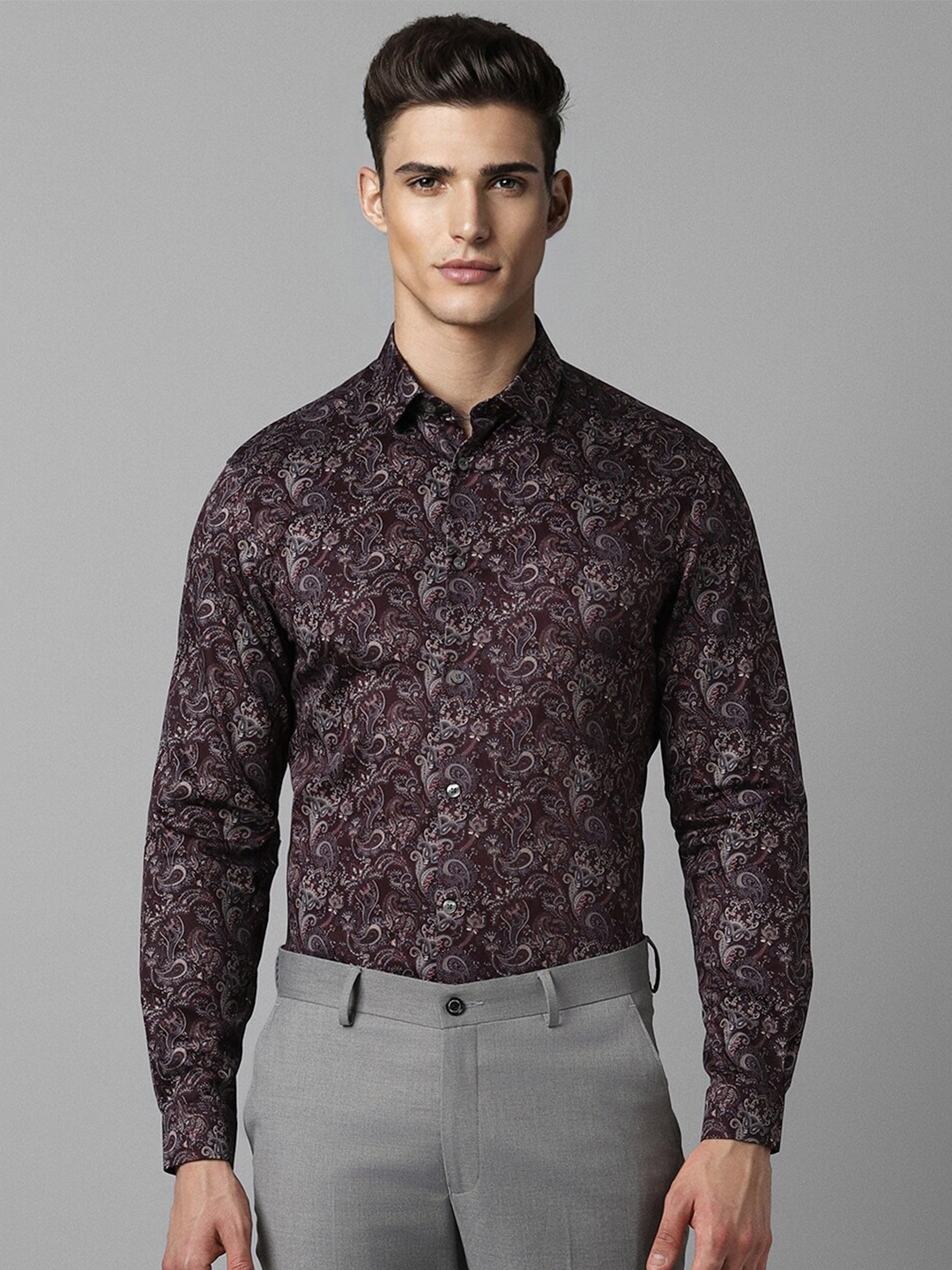 

Louis Philippe Sport Classic Fit Paisley Printed Pure Cotton Formal Shirt, Maroon