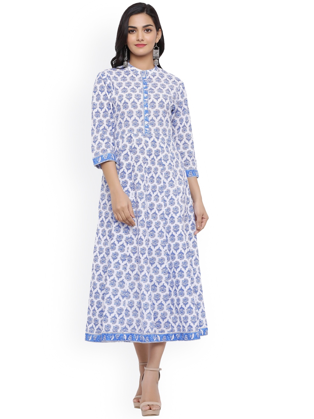 

Sangria Ethnic Motifs Printed Pure Cotton A-Line Ethnic Dress, Blue