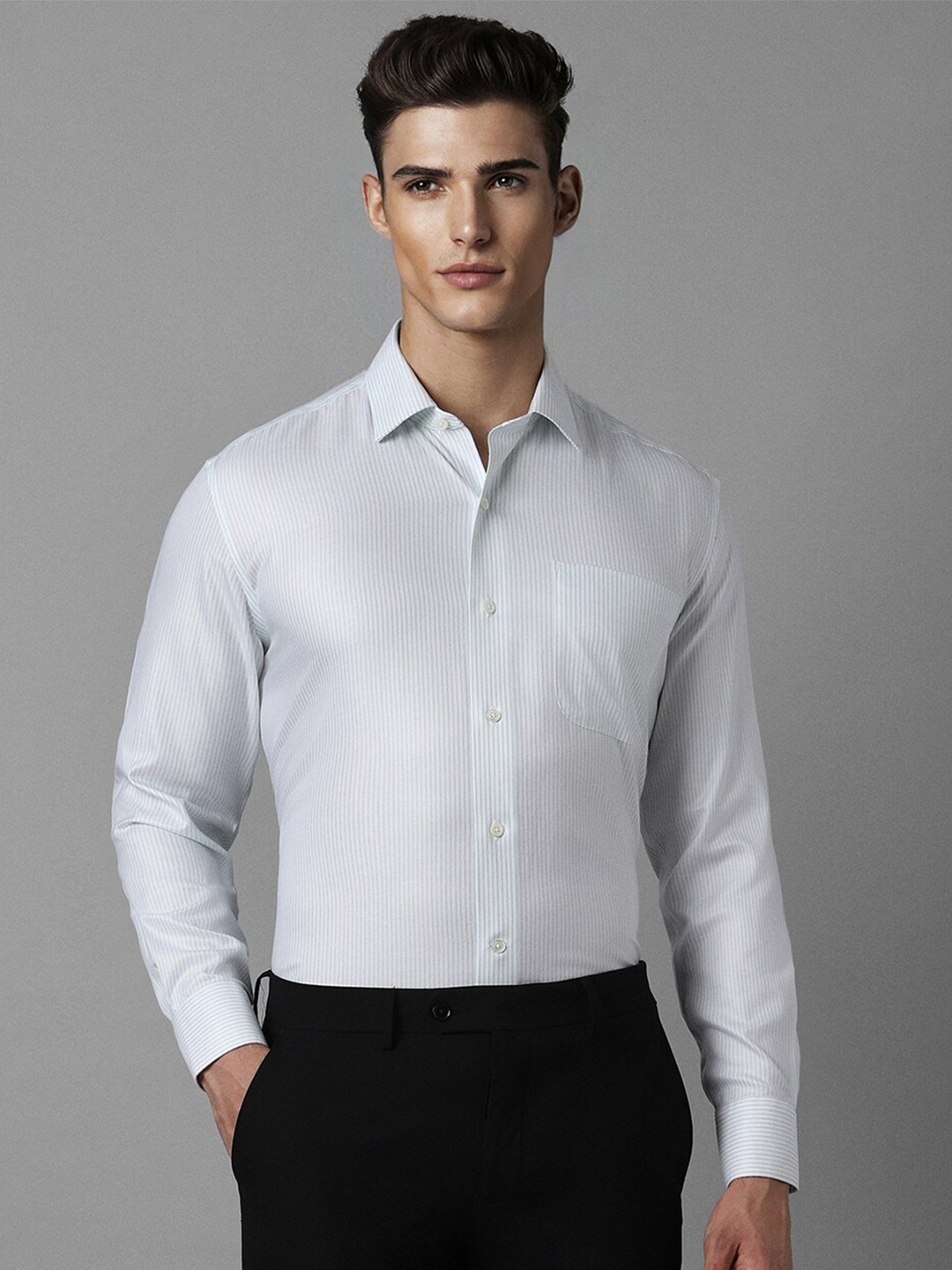 

Luxure by Louis Philippe Striped Pure Cotton Formal Shirt, Blue