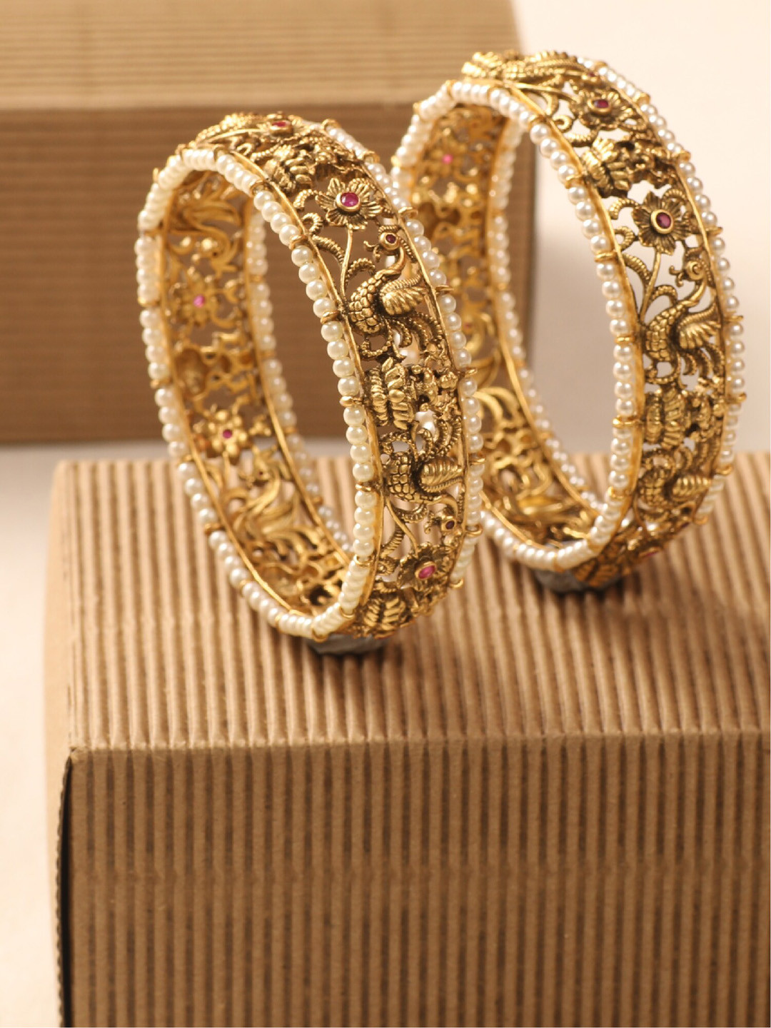 

Tarinika Set Of 2 Gold-Plated Cubic Zirconia Studded Beaded Bangles