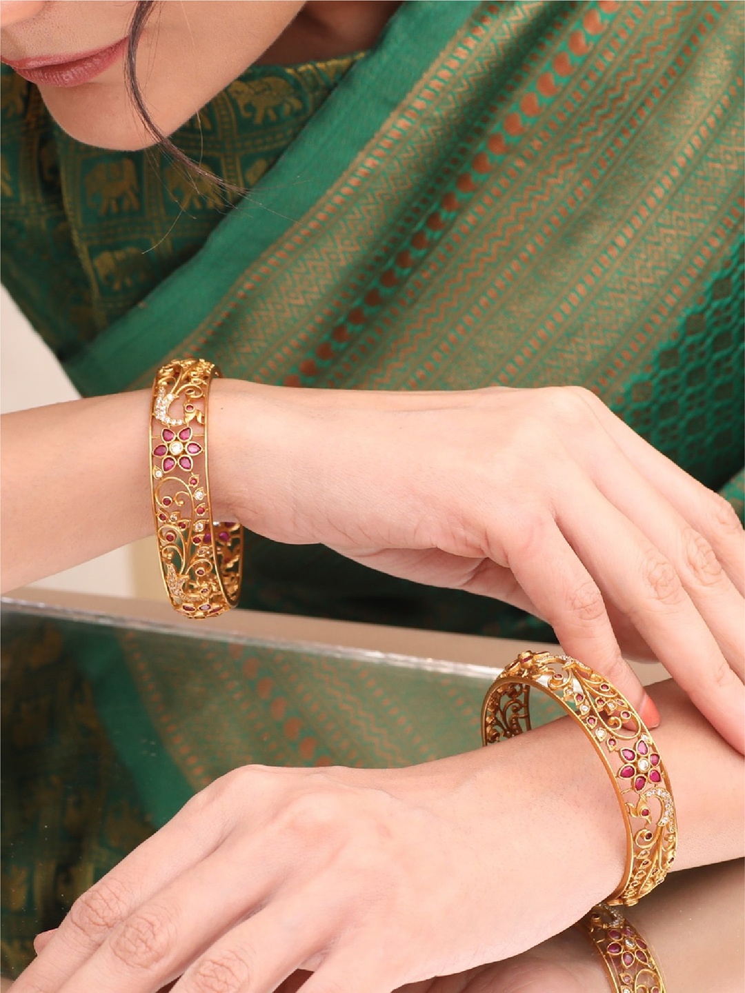 

Tarinika Set Of 2 Gold-Plated CZ-Studded Bangles