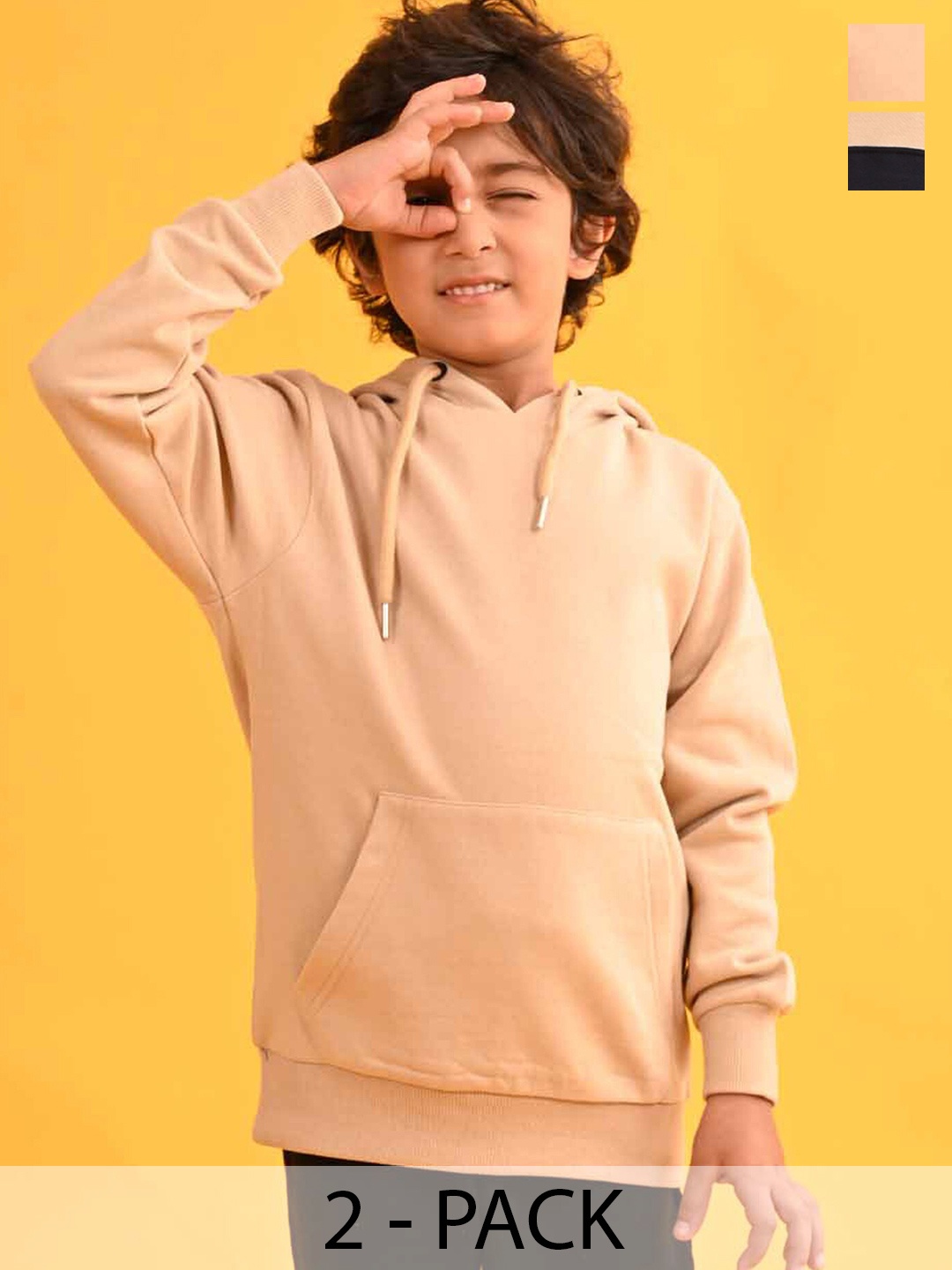 

Anthrilo Boys Pack Of 2 Hooded Fleece Pullover Sweatshirts, Beige