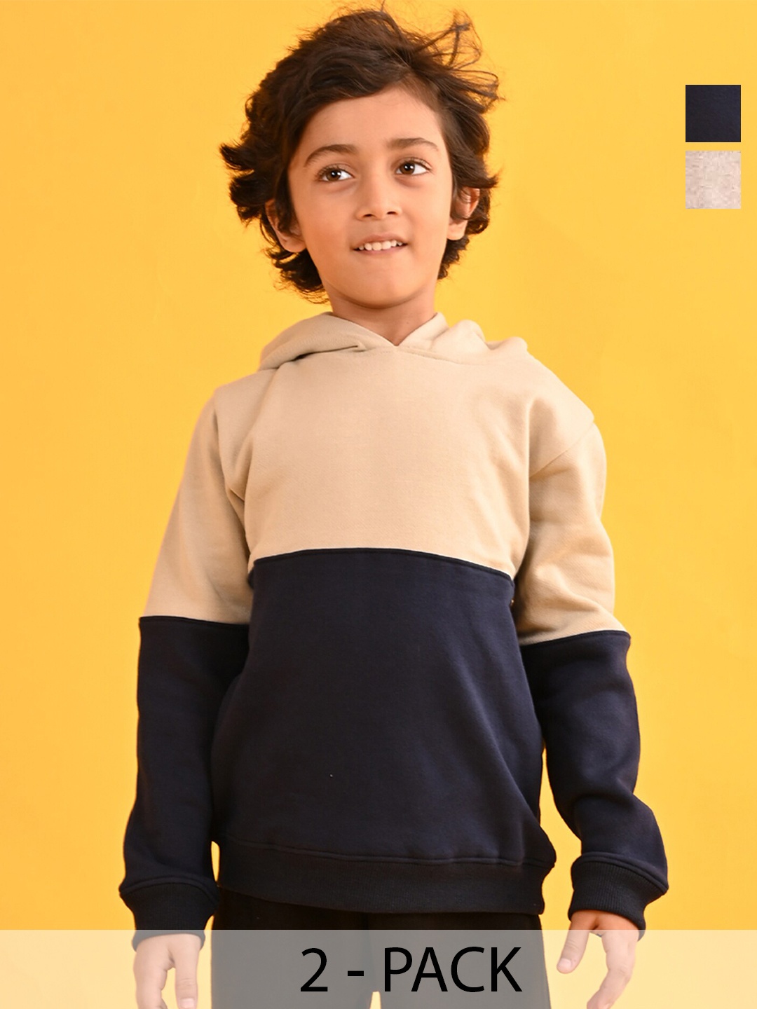 

Anthrilo Boys Pack Of 2 Colourblocked Hooded Fleece Pullover, Beige