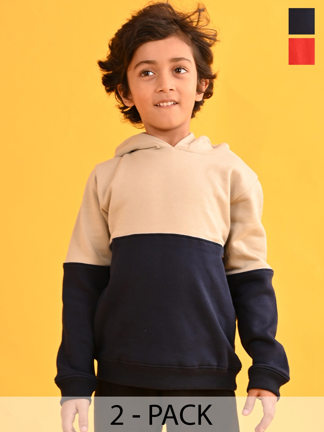 

Anthrilo Boys Pack Of 2 Colourblocked Hooded Fleece Pullover, Red