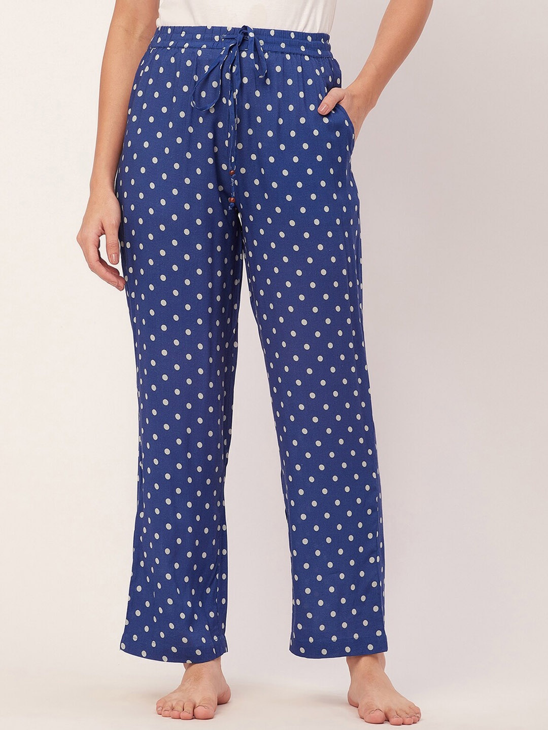 

Moomaya Women Mid-Rise Polka Dot Printed Lounge Pant, Blue