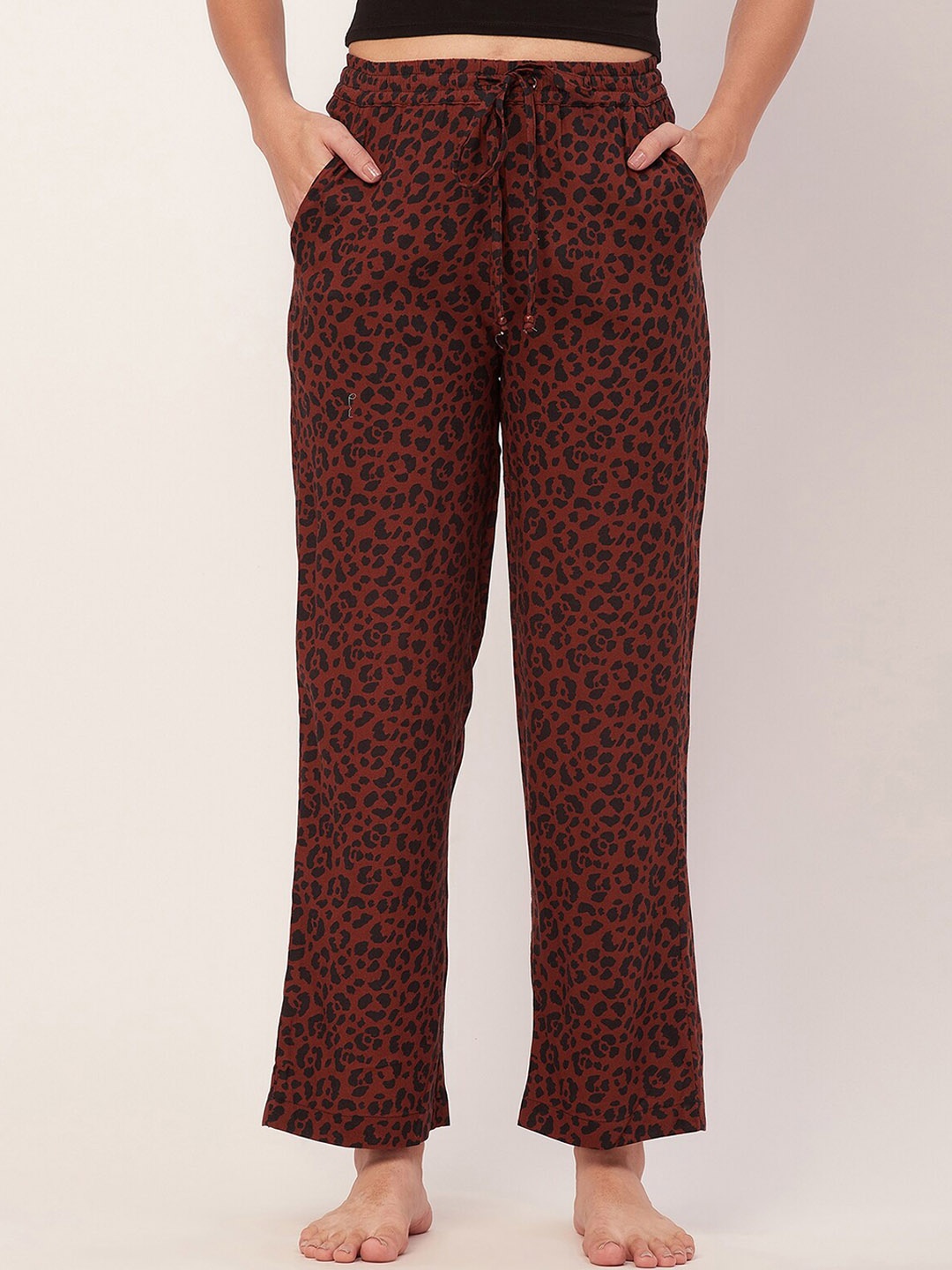 

Moomaya Women Mid-Rise Animal Printed Lounge Pant, Brown