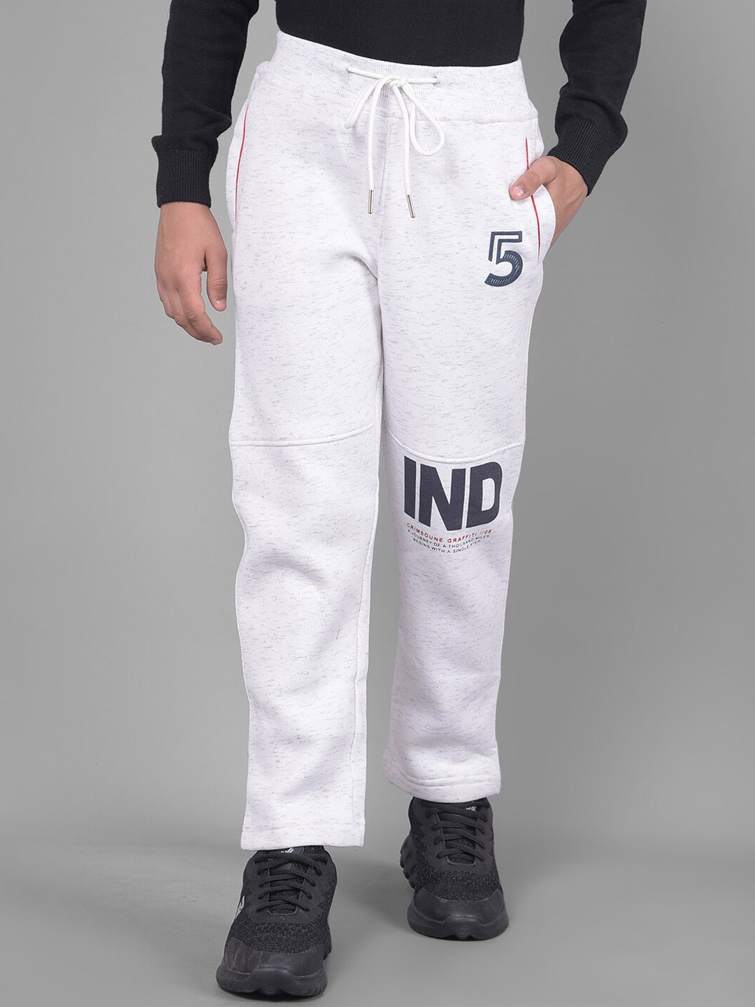 

Crimsoune Club Boys Typography Printed Track Pants, White