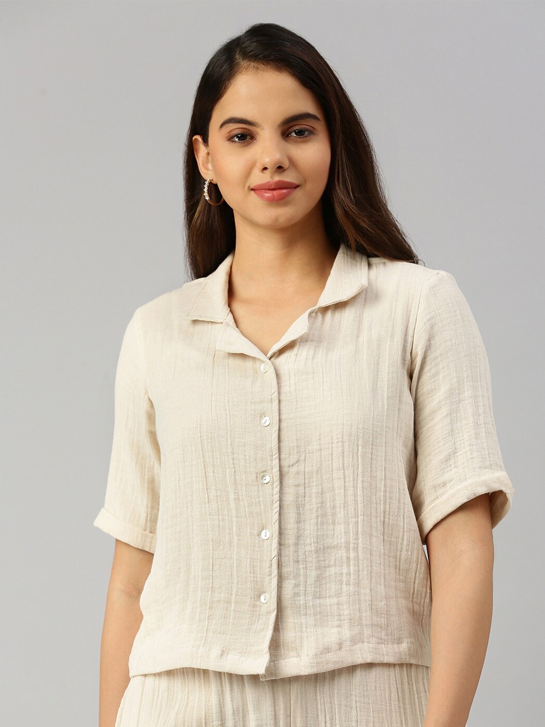 

De Moza Cotton Original Crop Shirt, Beige