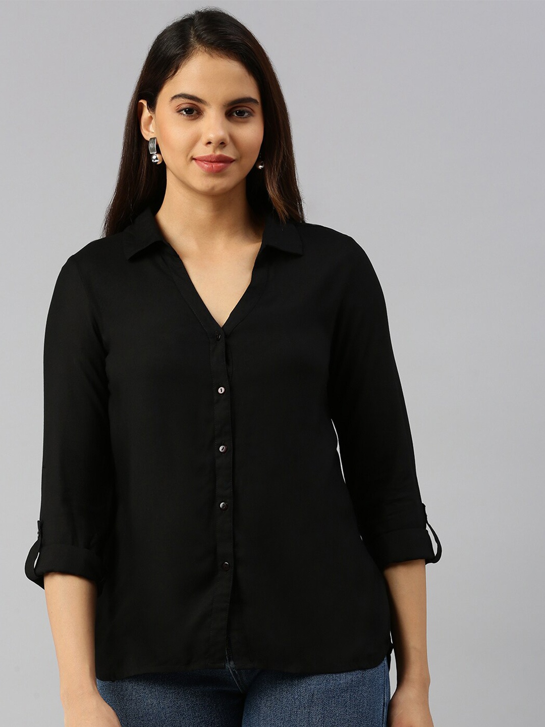

De Moza Roll-Up Sleeves Original Shirt, Black