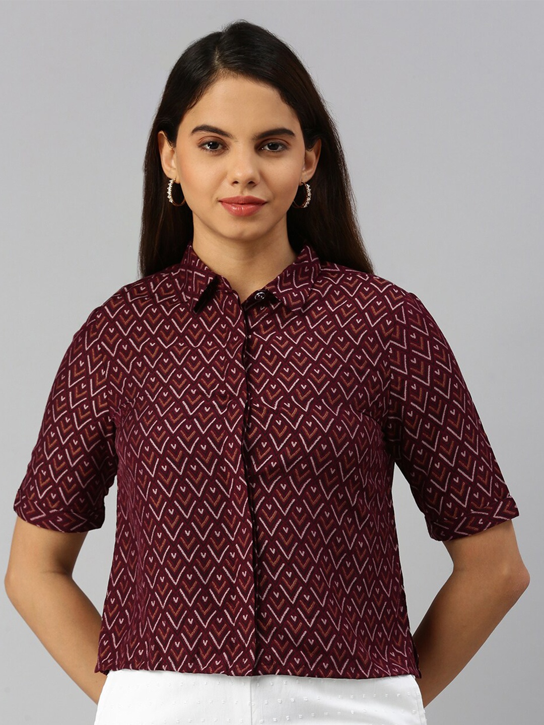 

De Moza Geometric Printed Original Shirt, Maroon
