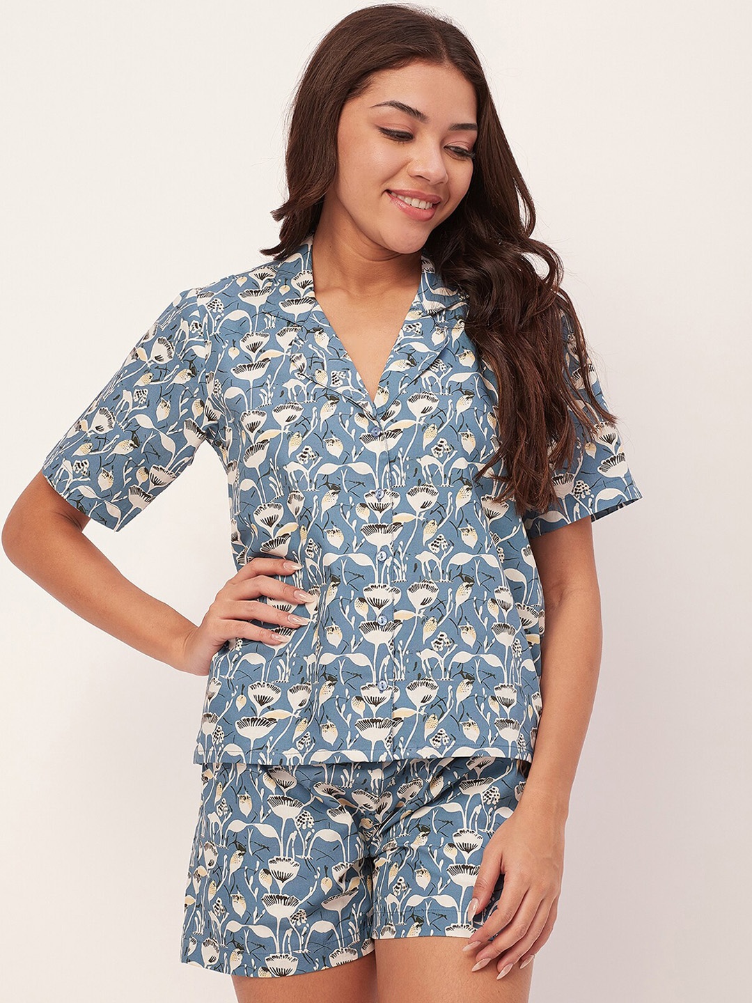 

Moomaya Floral Printed Shirt With Trousers, Teal