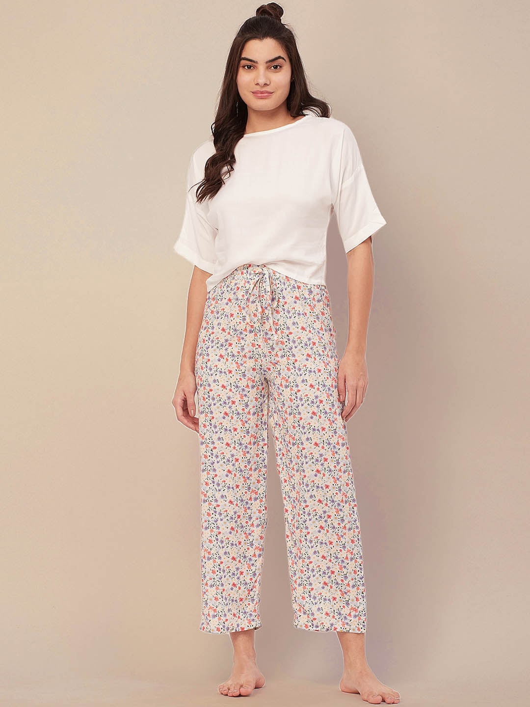 

Moomaya Floral Printed Night Suit, Off white