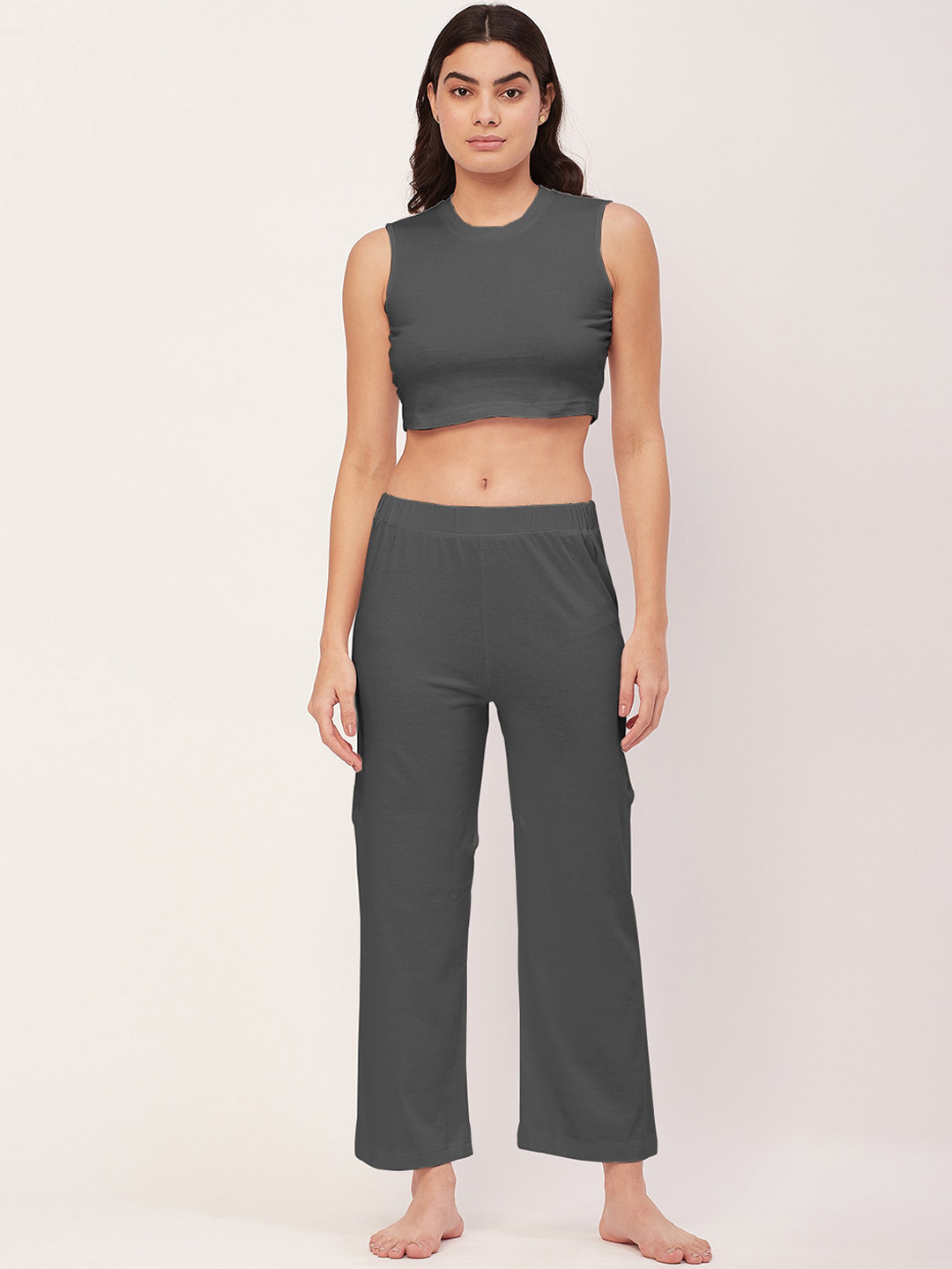 

Moomaya Round Neck Night Suit, Grey