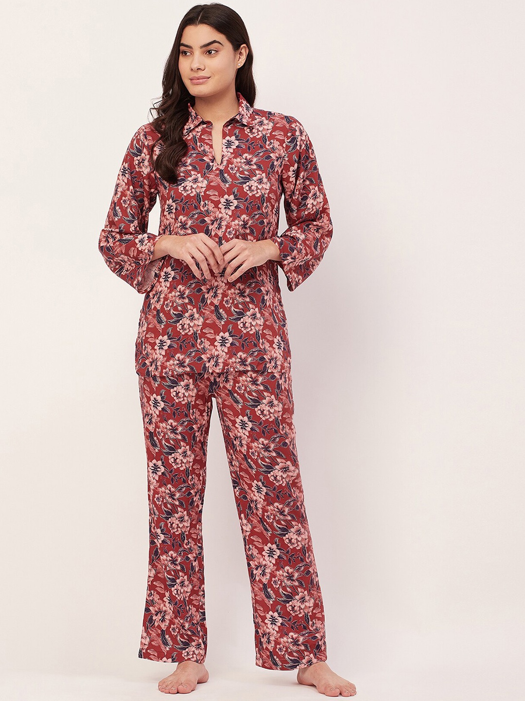 

Moomaya Floral Printed Night suit, Brown