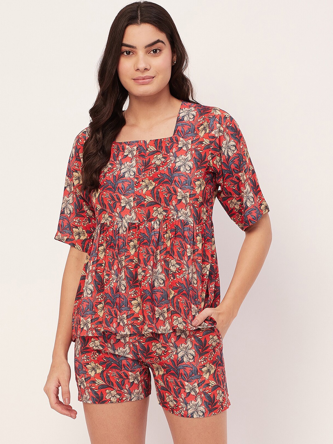 

Moomaya Floral Printed Night suit, Red