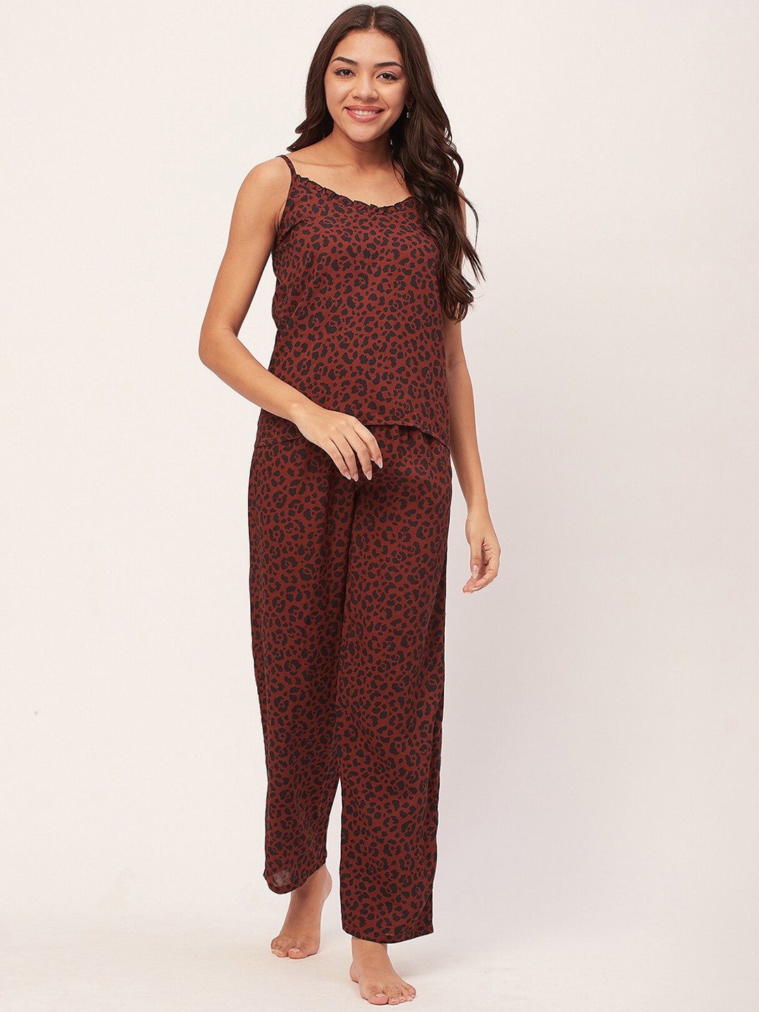 

Moomaya Animal Printed Top & Lounge Pants, Brown