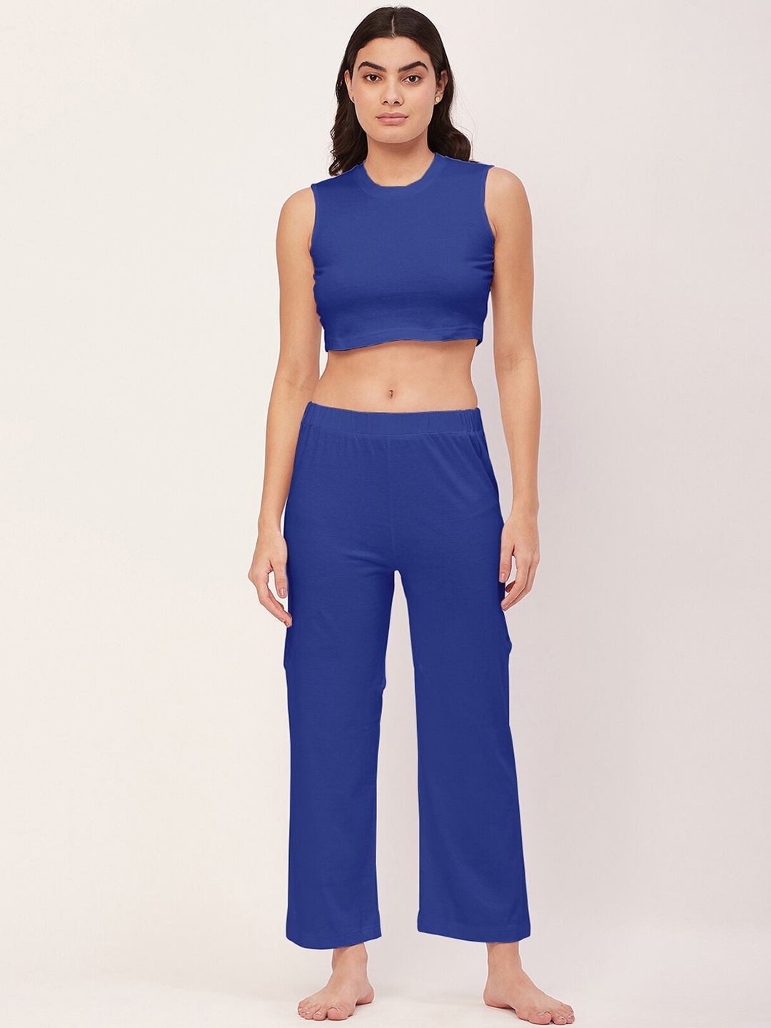 

Moomaya Round Neck Crop Top & Pyjama, Blue
