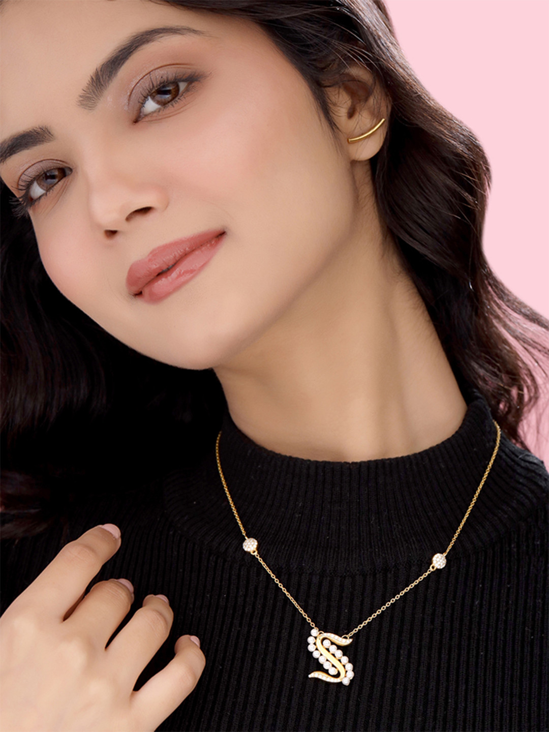 

Kicky And Perky 925 Sterling Silver Gold-Plated Stone-Studded Alphabet S Pendant Chain