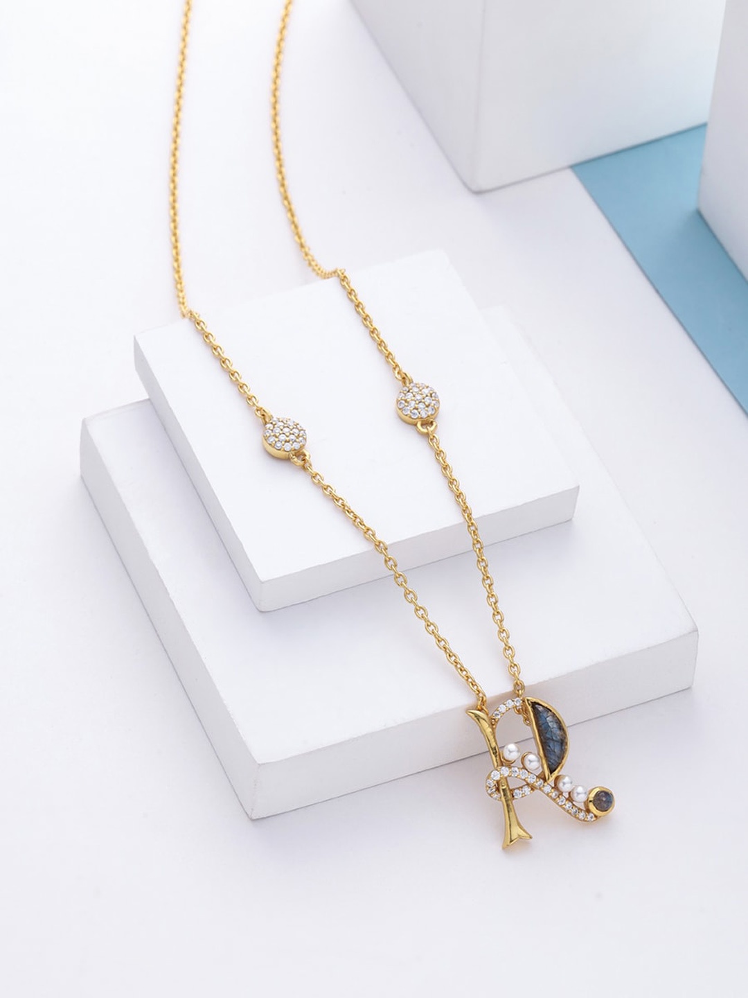 

Kicky And Perky Gold-Plated Stone-Studded & Alphabet-Charm Pendant With Chain