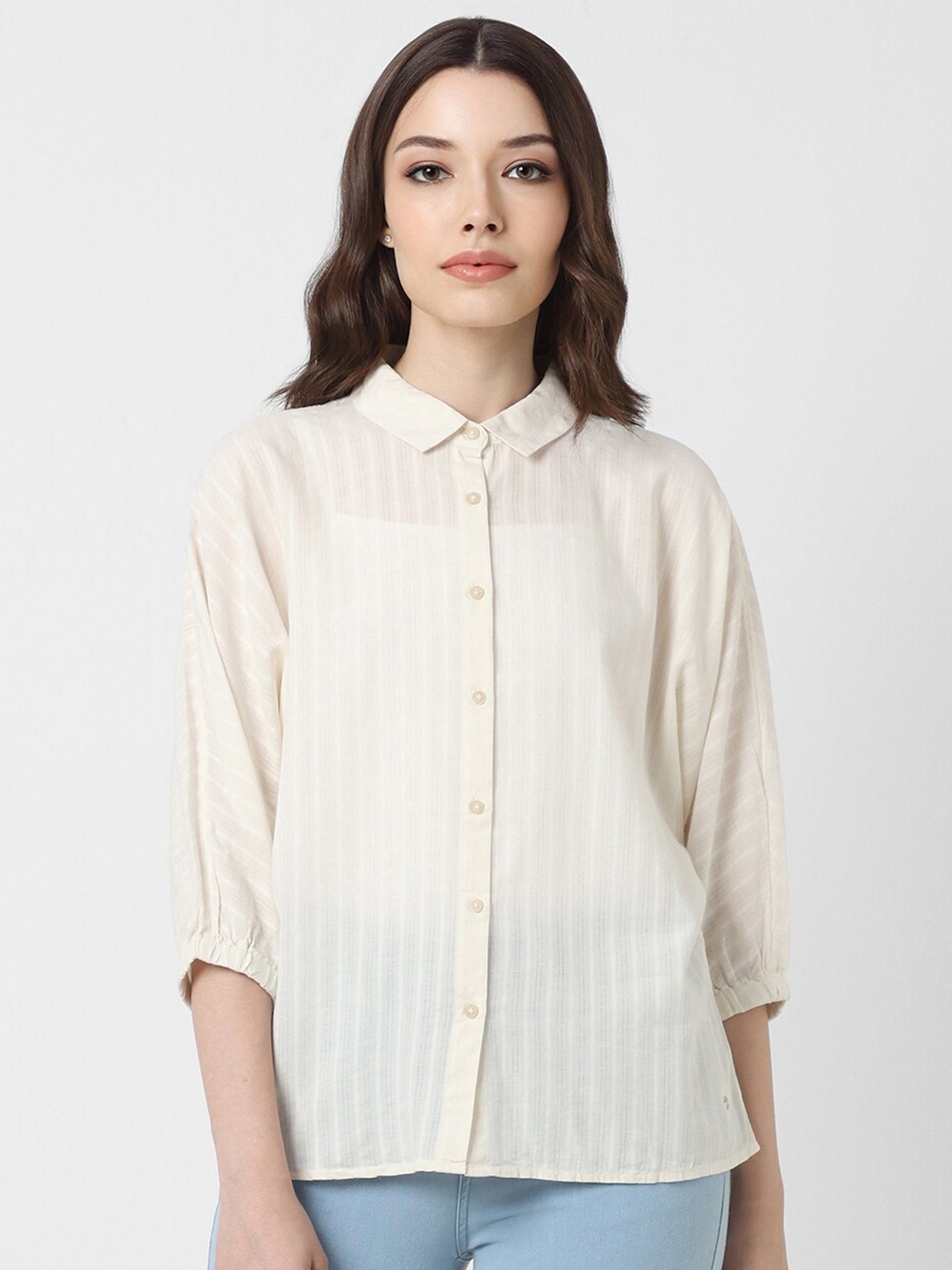 

Van Heusen Woman Vertical Stripes Casual Shirt, Cream