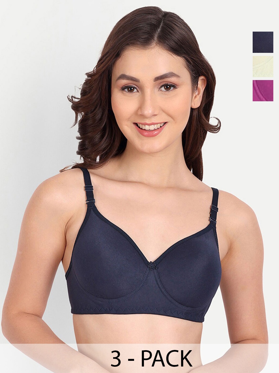 

Liigne Pack of 3 Full Coverage Lightly Padded Bra with All Day Comfort, Black