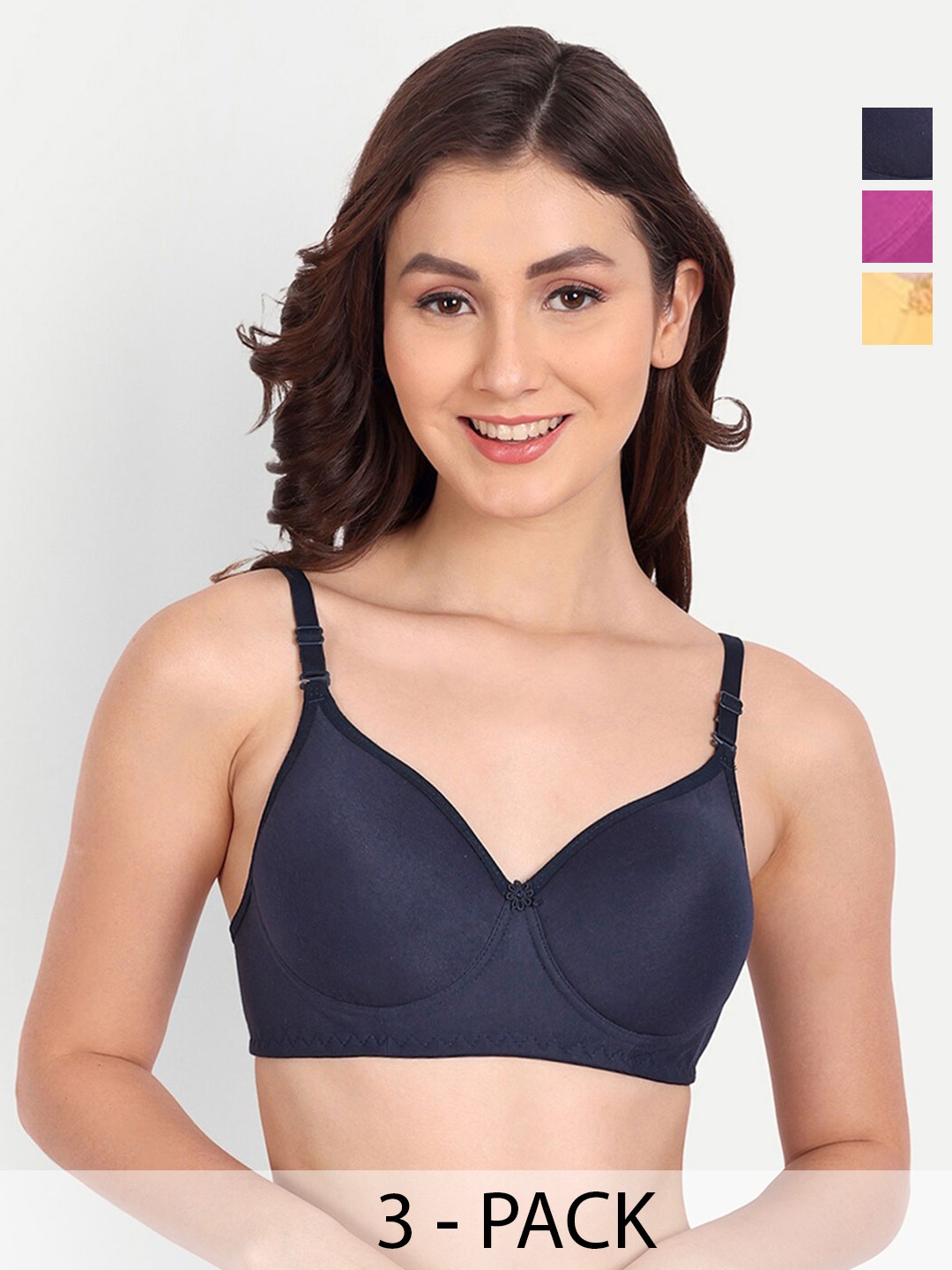 

Liigne Pack of 3 Full Coverage Lightly Padded Bra with All Day Comfort, Navy blue