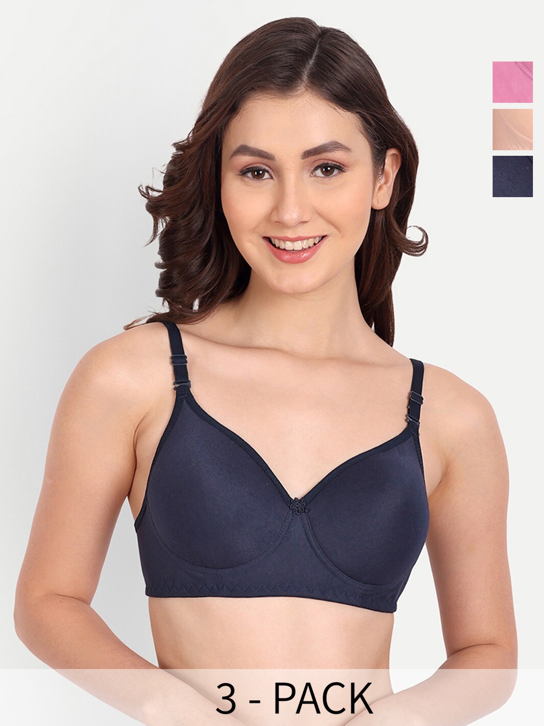 

Liigne Pack Of 3 Full Coverage All Day Comfort Cotton Everyday Bra, Navy blue