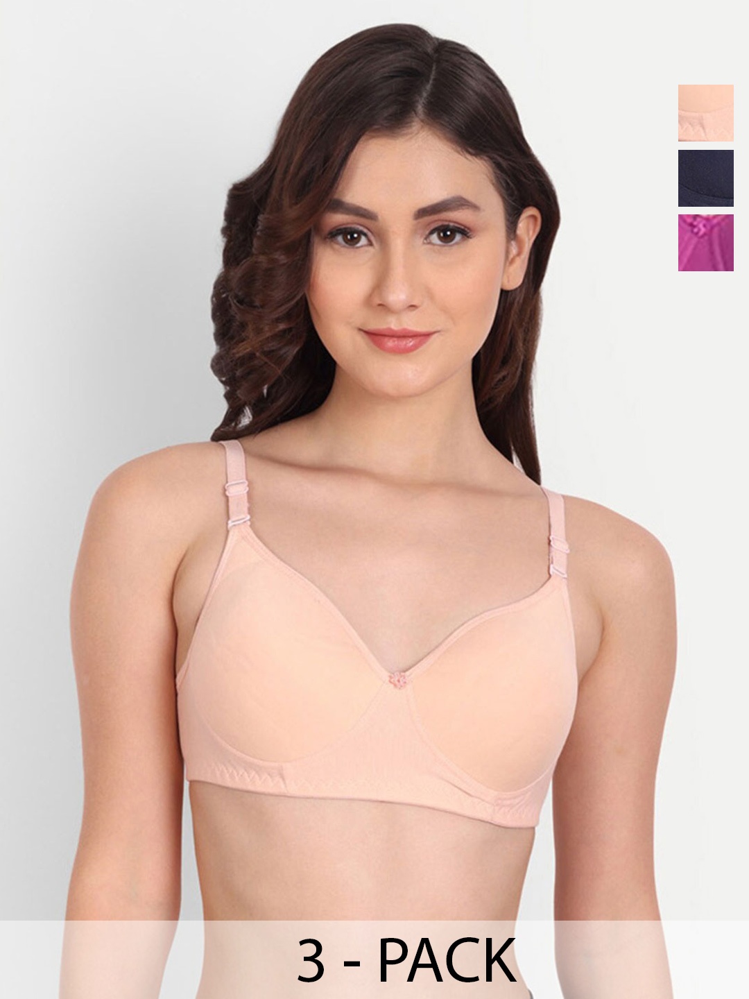 

Liigne Pack Of 3 Full Coverage Lightly Padded All Day Comfort Everyday Bra, Navy blue