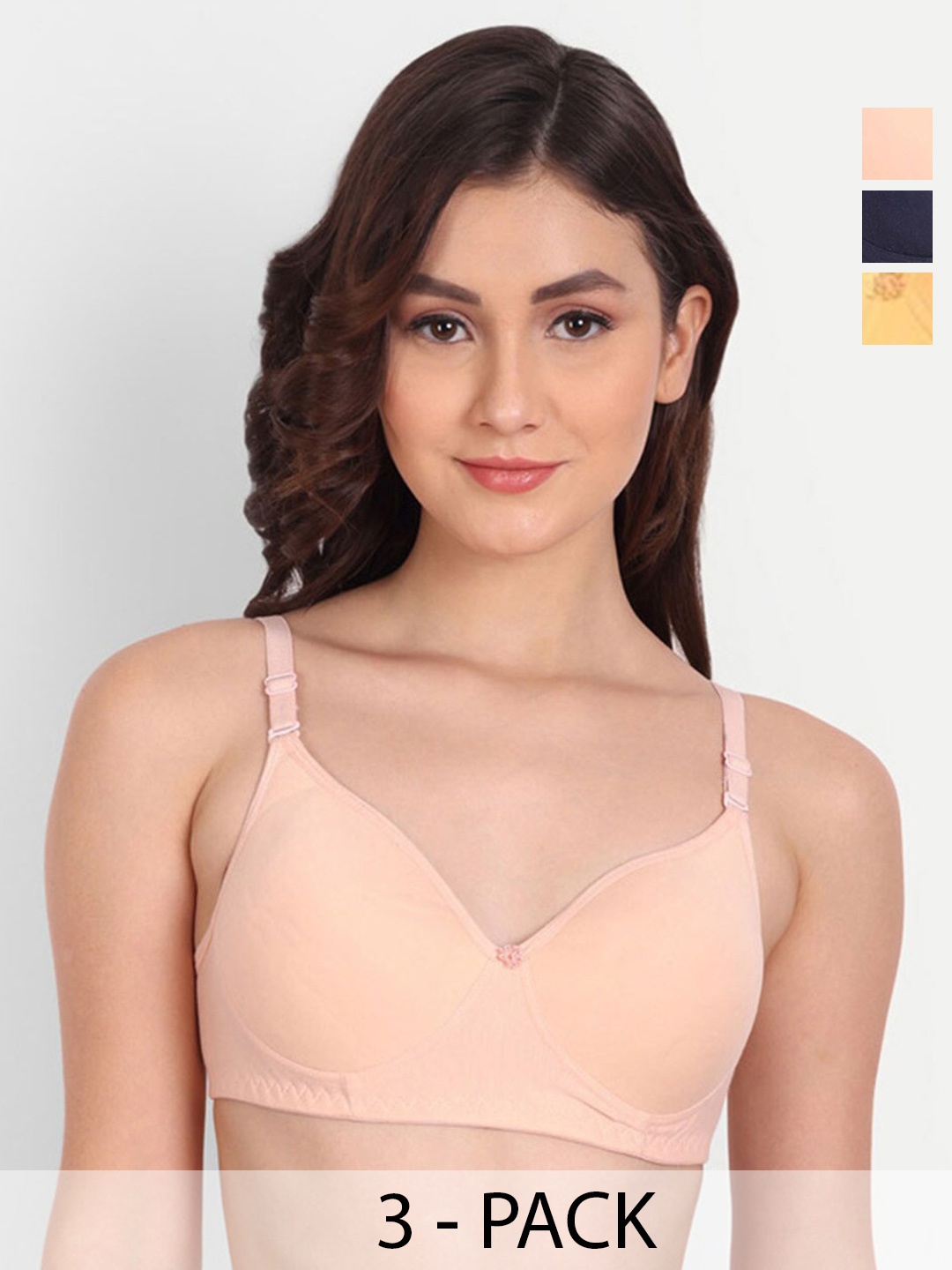 

Liigne Pack Of 3 Full Coverage All Day Comfort Cotton Everyday Bra, Navy blue