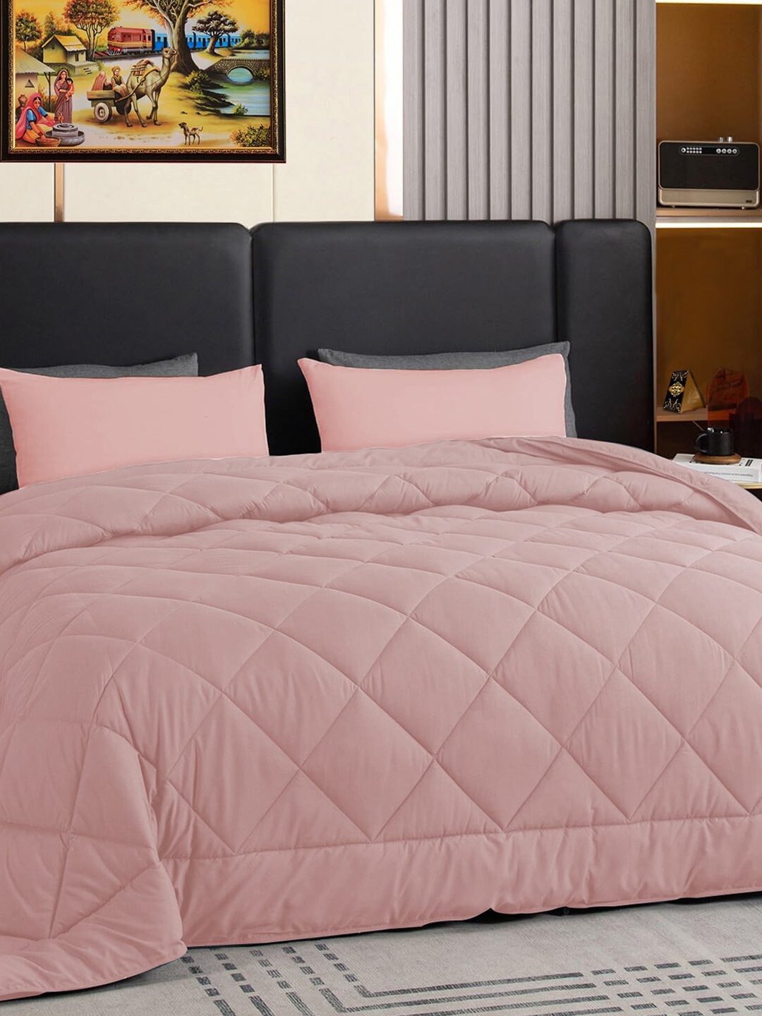 

Adbeni Peach Color Geometric Cotton AC Room 300 GSM Double Bed Comforter