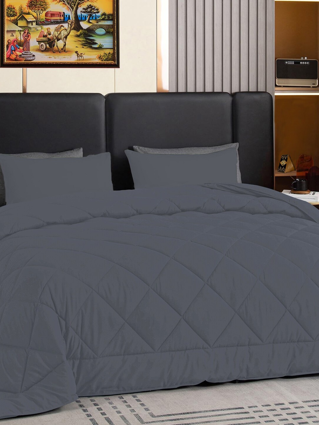 

Adbeni Grey Geometric Cotton AC Room 300 GSM Double Bed Comforter