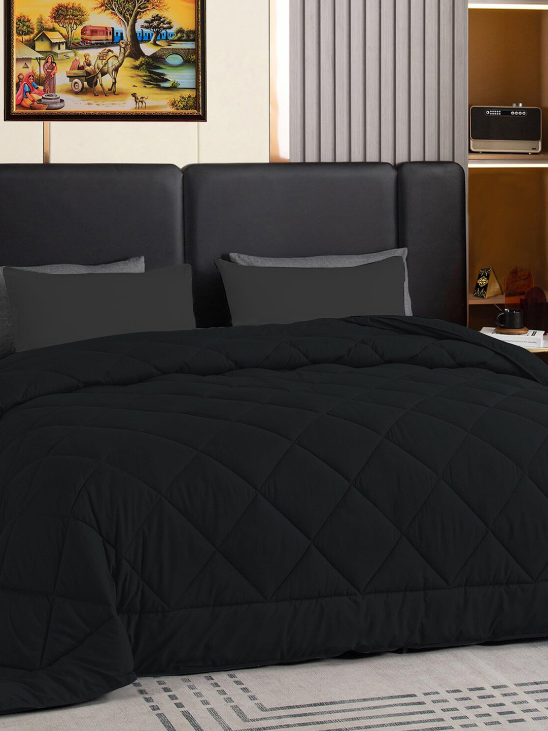 

Adbeni Dark Grey Geometric Cotton AC Room 300 GSM Single Bed Comforter