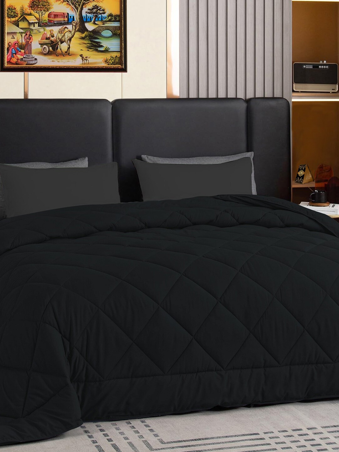 

Adbeni Dark Grey Geometric Cotton AC Room 300 GSM Double Bed Comforter
