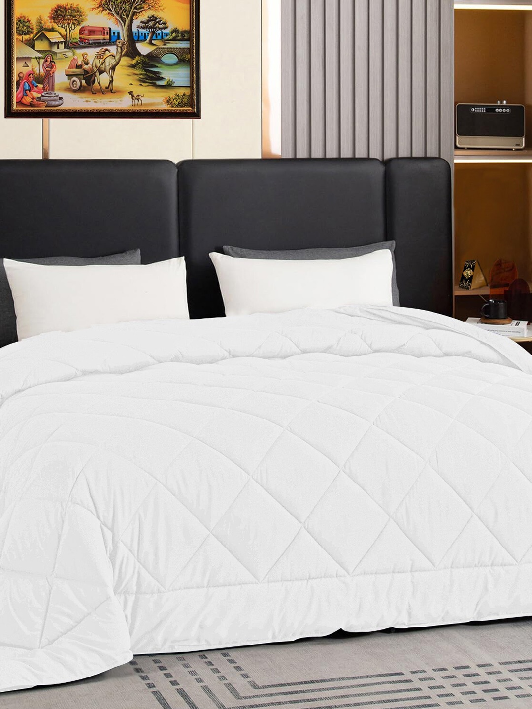 

Adbeni White Geometric Cotton AC Room 300 GSM Single Bed Comforter