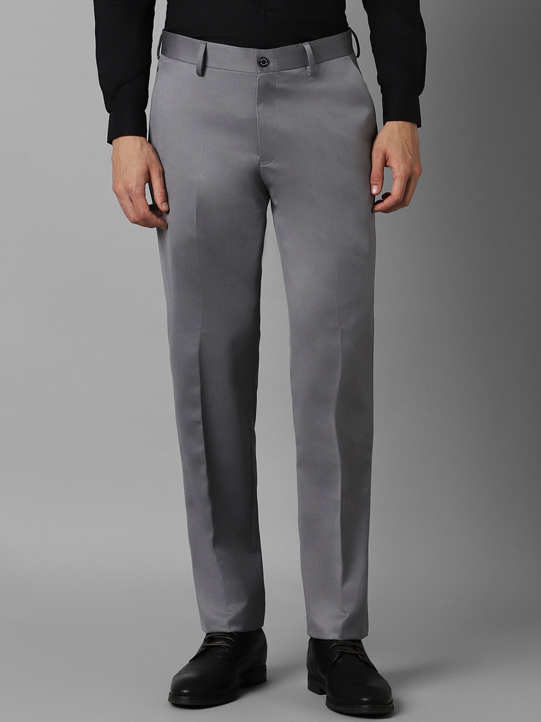 

Louis Philippe Men Slim Fit Mid-Rise Plain Formal Trousers, Grey