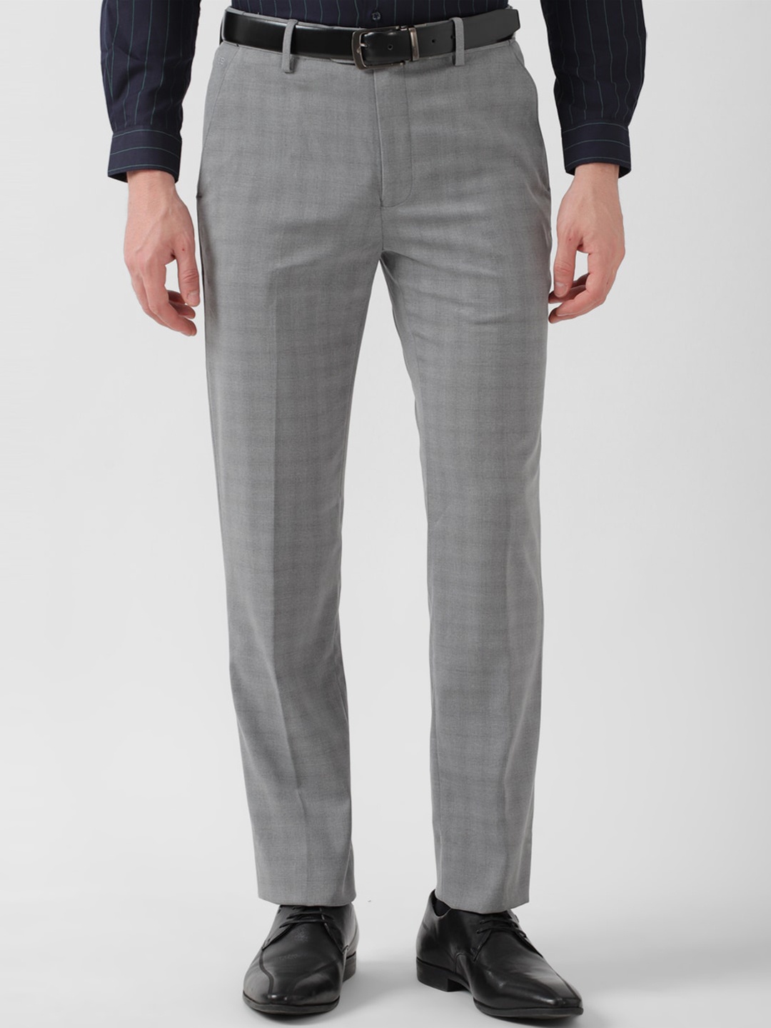 

Peter England Men Checked Slim Fit Formal Trousers, Grey